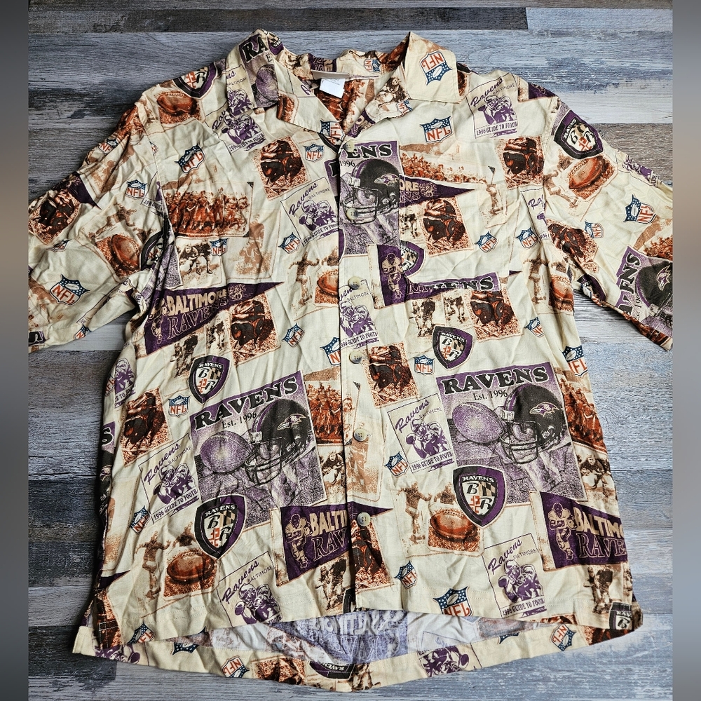 NFL Originals Vintage Men's Button Shirt Baltimore Ravens Large Print Football